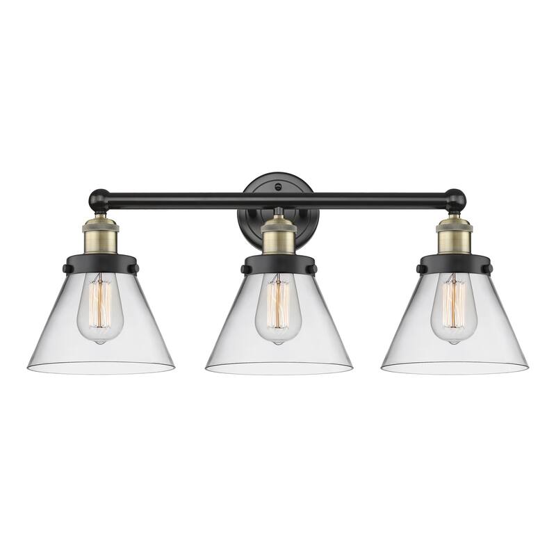 Innovations Lighting 616-3W-12-26 Cone Vanity Cone 3 Light 26" Wide - Black Antique Brass / Clear