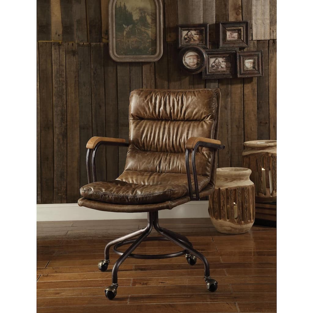 Executive Office Chair Leather - Rustic Recluse Desk Chair with Metal Base
