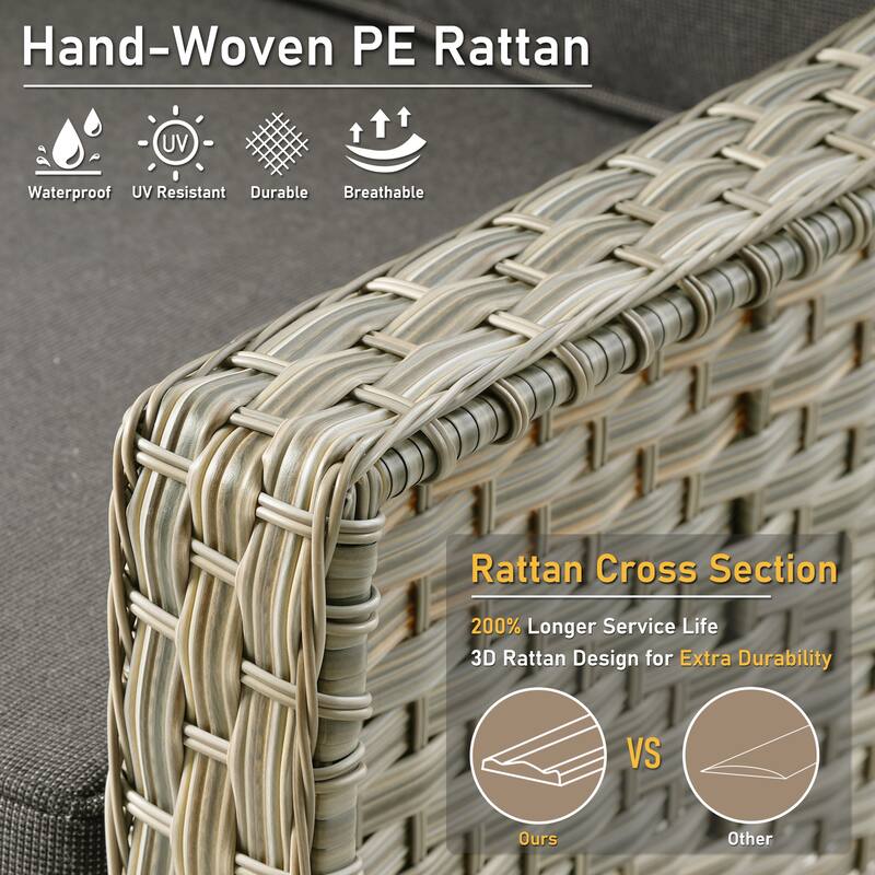 HOOOWOOO 6-piece Wicker Outdoor Conversation Set Swivel Chairs with Fire Pit