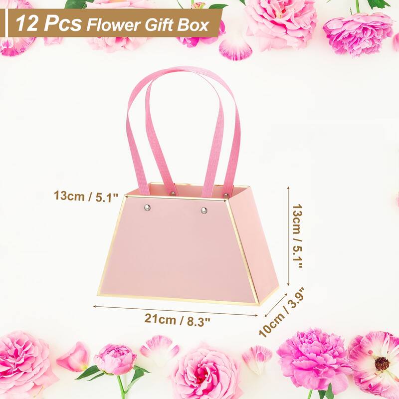 Flower Gift Box, 12 Pcs Paper Flower Gift Bags - Pink/White