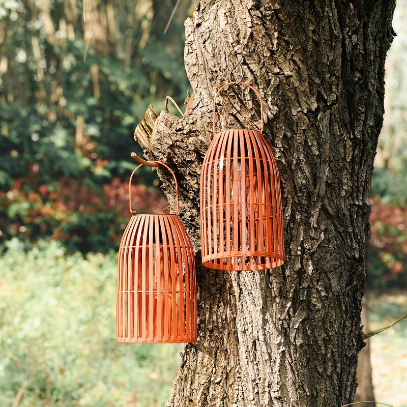 Glitzhome Set of 2 Metal Solar Powered Outdoor Hanging Lantern