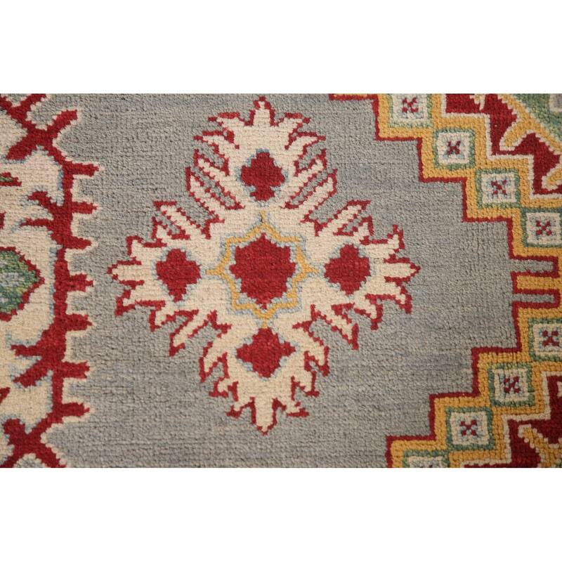 Gray Geometric Kazak Area Rug Handmade Wool Carpet - 6'6" x 9'9"
