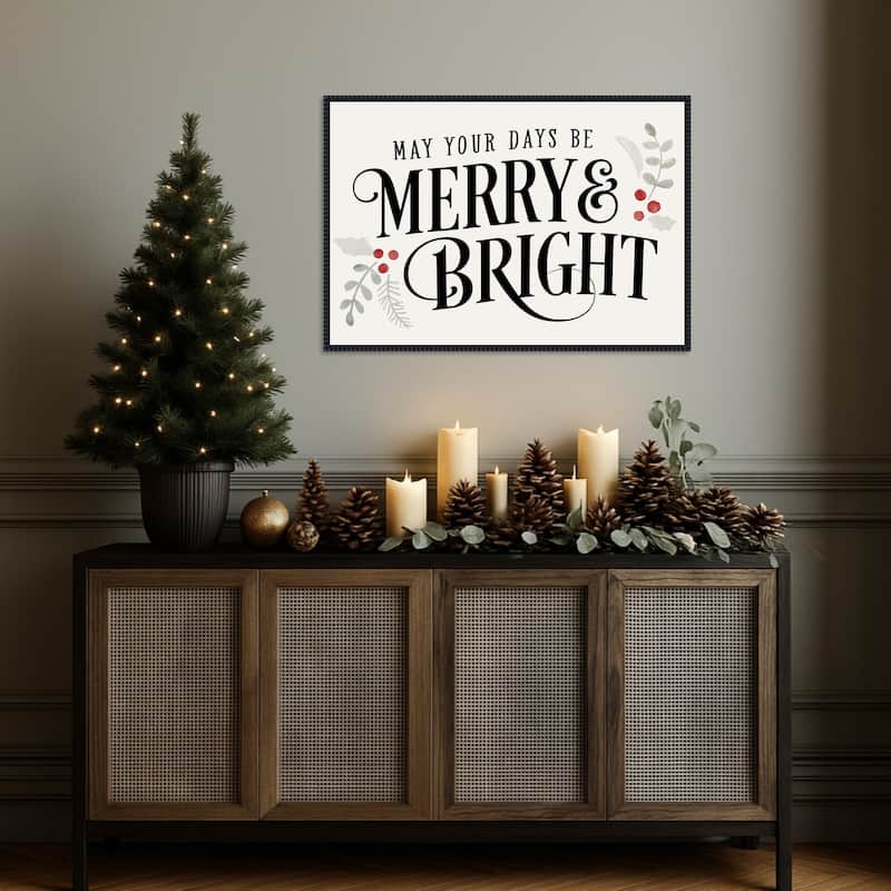 Merry Sentiment II by Victoria Barnes (33 x 23 in.), Framed Canvas Wall Art Print - Sylvie Beaded Black