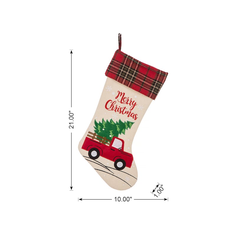 Glitzhome Wooden/Metal Red Truck Dachshund Reindeer Tree Stocking Holder with Stocking Mantel Ornament for Christmas