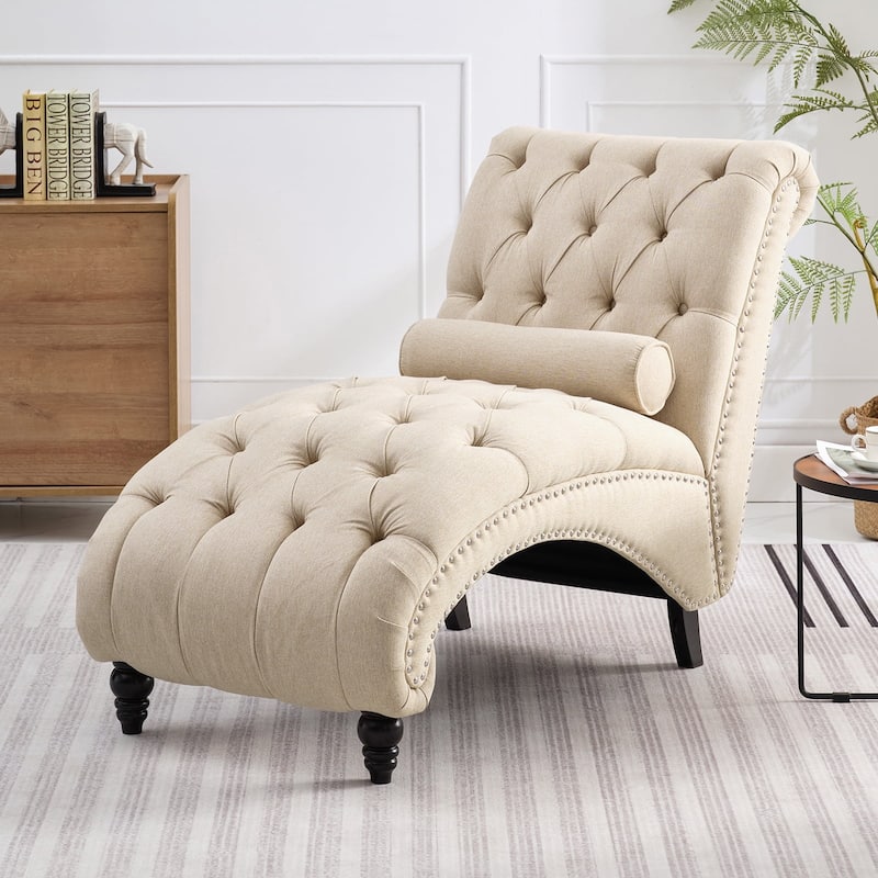 Mixoy Chaise Lounge Chair Indoor,Leisure Accent Chair - 50"D x 24.5"W x 33.5"H - Beige