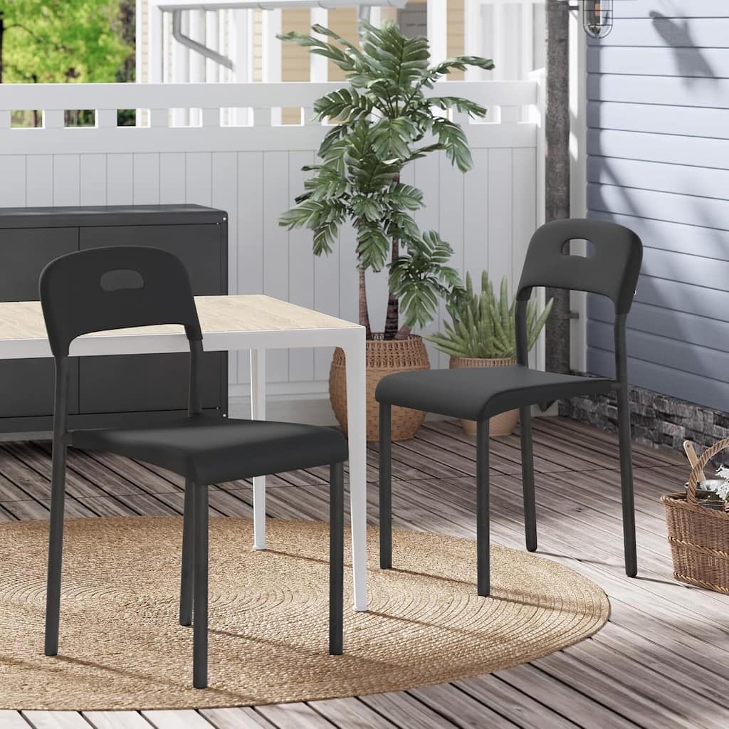 Set of 2 Ergonomic Back Stackable Kitchen Dining Chair, Waterproof for Outside, Office, Kitchen