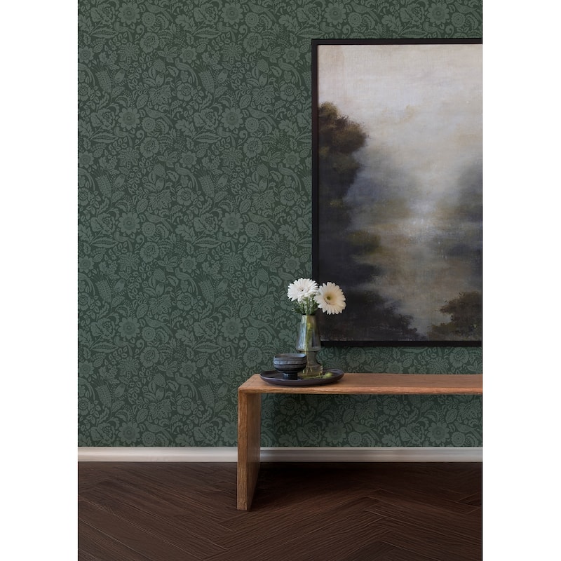 A-Street Prints Marta Green Floral Trail Wallpaper