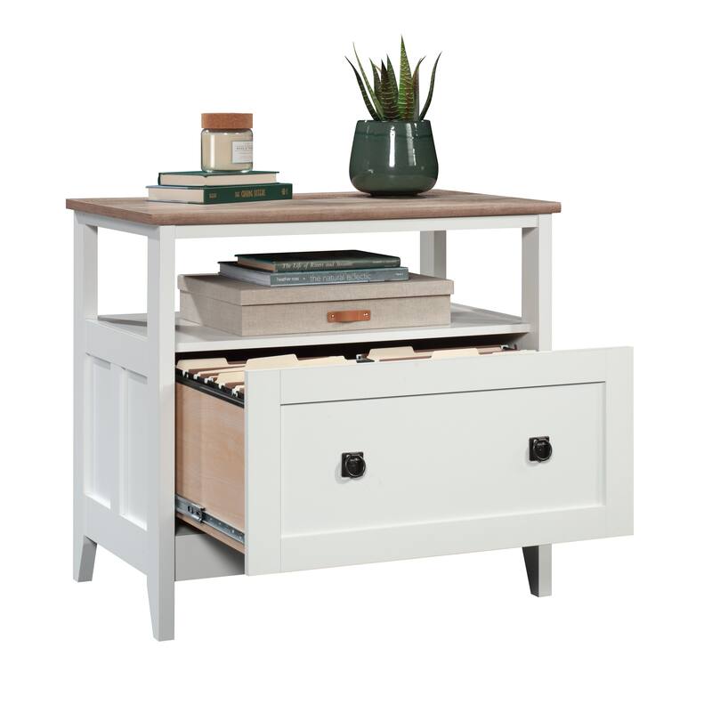 Wood Lateral File with Large Drawer, White
