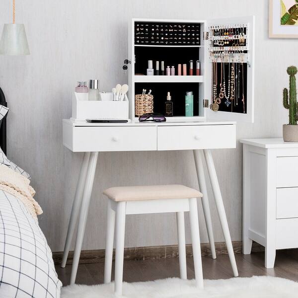 Shop Costway Vanity Table Dressing Table Lockable Jewelry Armoire