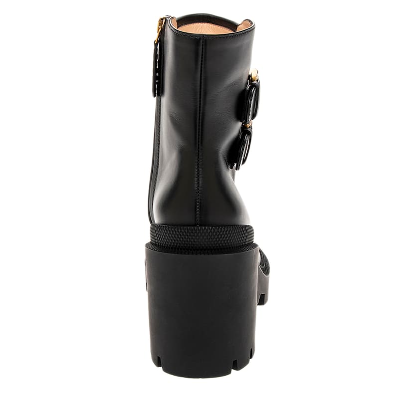 Gucci GG Supreme Ankle Boots with Buckles - Black Leather and Beige Canvas