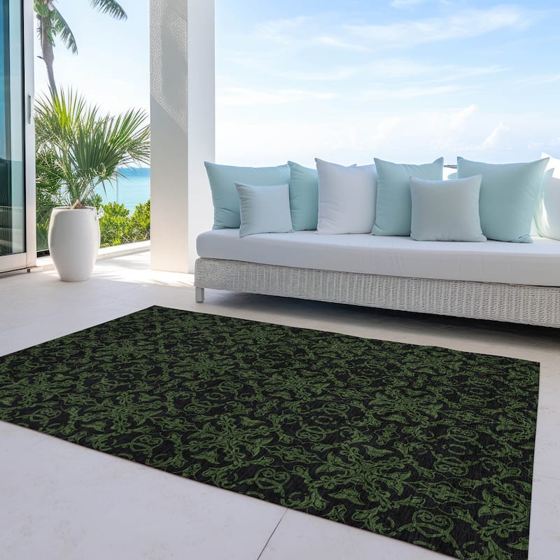 Machine Washable Indoor/ Outdoor Chantille Traditional Medallions Rug - Olive - 10' x 14'