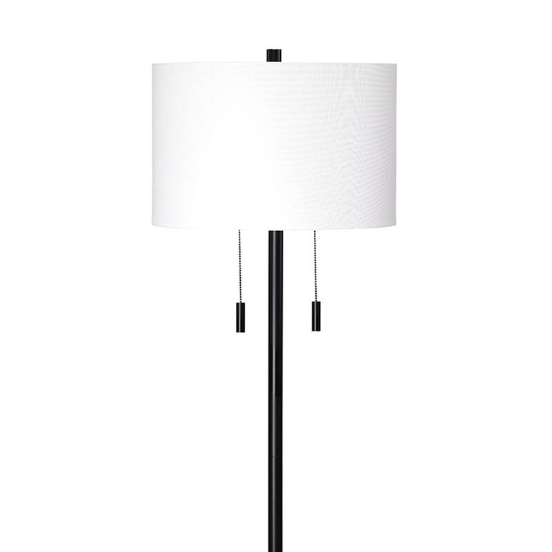 Floor Lamp with Drum Shade and Pull Chain, White and Black