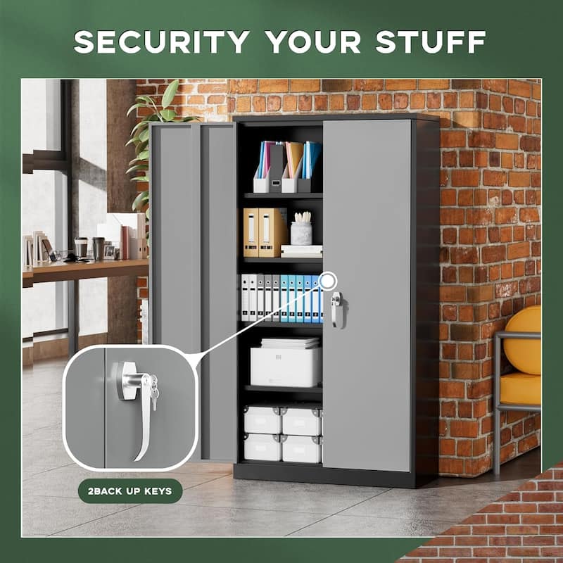 Tall Metal Locker Garage Storage Cabinet with Locking Doors and 4 Adjustable Shelves for Office, Garage, Home, Pantry