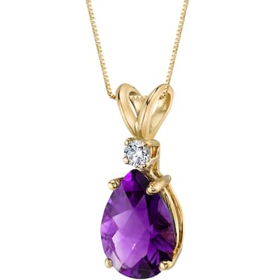14k Yellow Gold Pear Shape 1.50 cts Amethyst Diamond Pendant