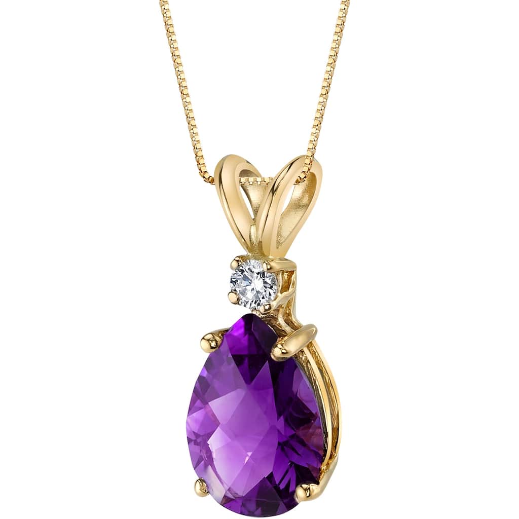 14k Yellow Gold Pear Shape 1.50 cts Amethyst Diamond Pendant