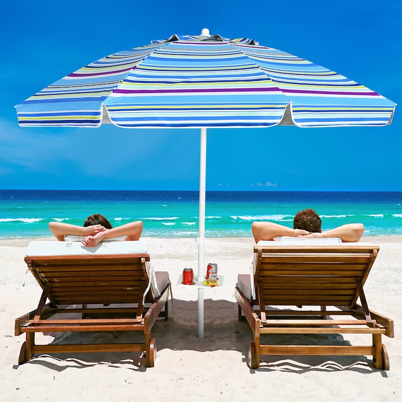 Costway 7.2 FT Portable Beach Umbrella Tilt Sand Anchor Cup Holder - 7.2' x 7.2'