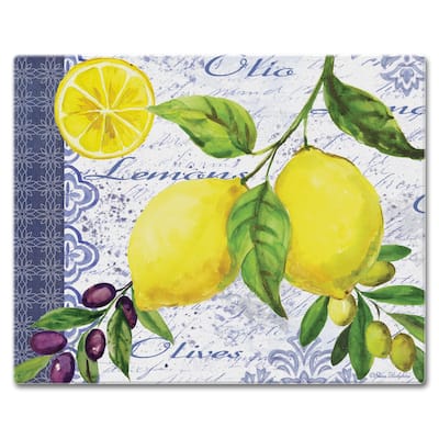 Counter Art Glass Cutting Board / Counter Saver 12"x15", Lemons & Olives - 12"x15"
