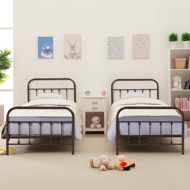 VECELO Modern Metal Platform Kids Bed Frame,Twin Size Bed Set of 2 - Bronze Purple