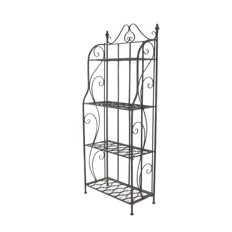 Metal Scroll Indoor Outdoor Tall Folding 4 Shelf Bakers Rack - Black - Roche River Decor