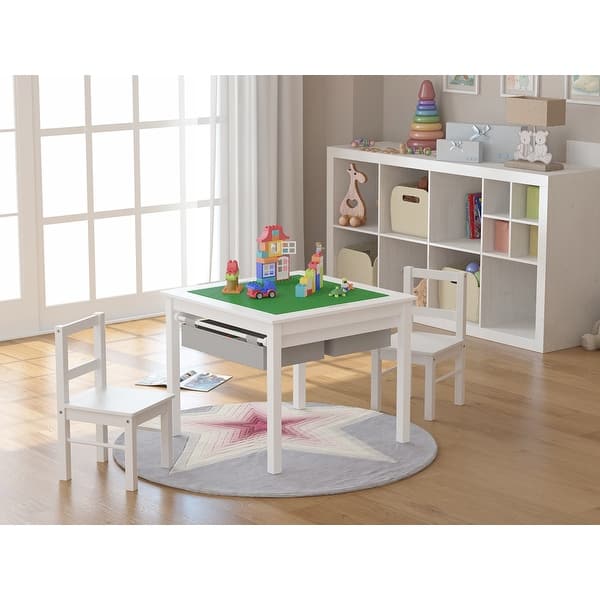 inleveren Verhoog jezelf Lauw UTEX-2 in 1 Kids Activity Lego Table Set with Storage, Kids Table with 2  Chairs, White with Gray Drawer - On Sale - Overstock - 33832580