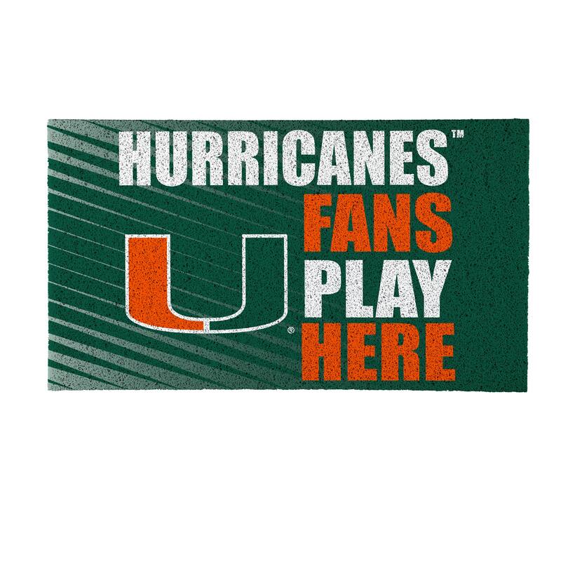 28 in. x 16 in. University of Miami "Fans Play Here" PVC Door Mat