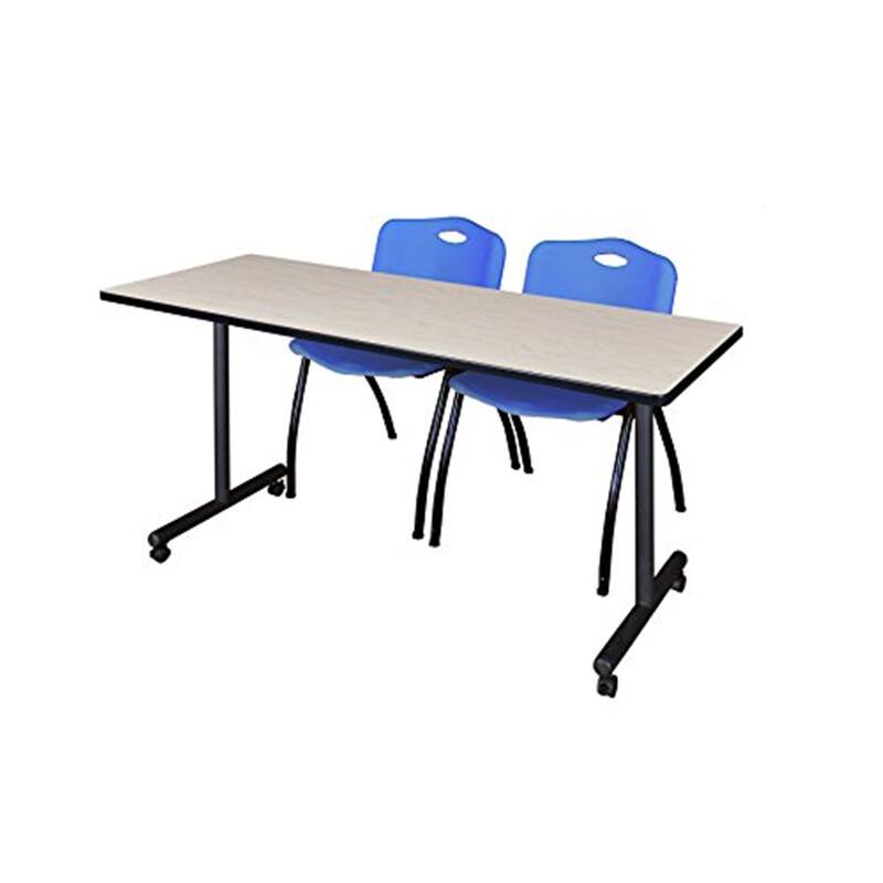 60" x 24" Mobile Training Table- Maple & 2 'M' Stack Chairs- Blue