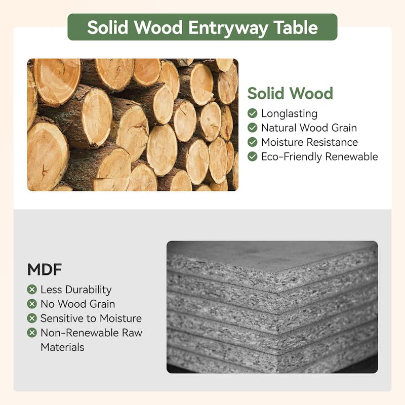 Rustic Solid Wood Console Table, Entryway Table with Storage Shelves, Sofa Table for Hallway, Living Room, Foyer, Entrance