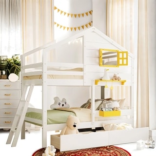 Wooden Bunk House Kids Loft Bed