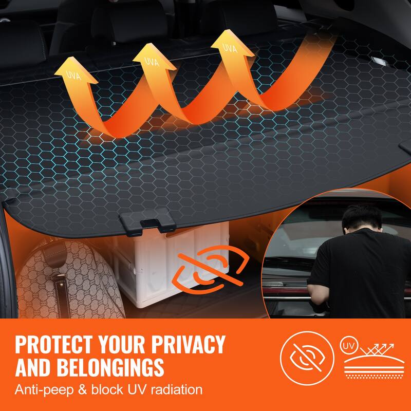 Retractable Cargo Cover, Upgraded Waterproof Trunk Cover Security Shield Shade, UV Resistant Rear Trunk Cover