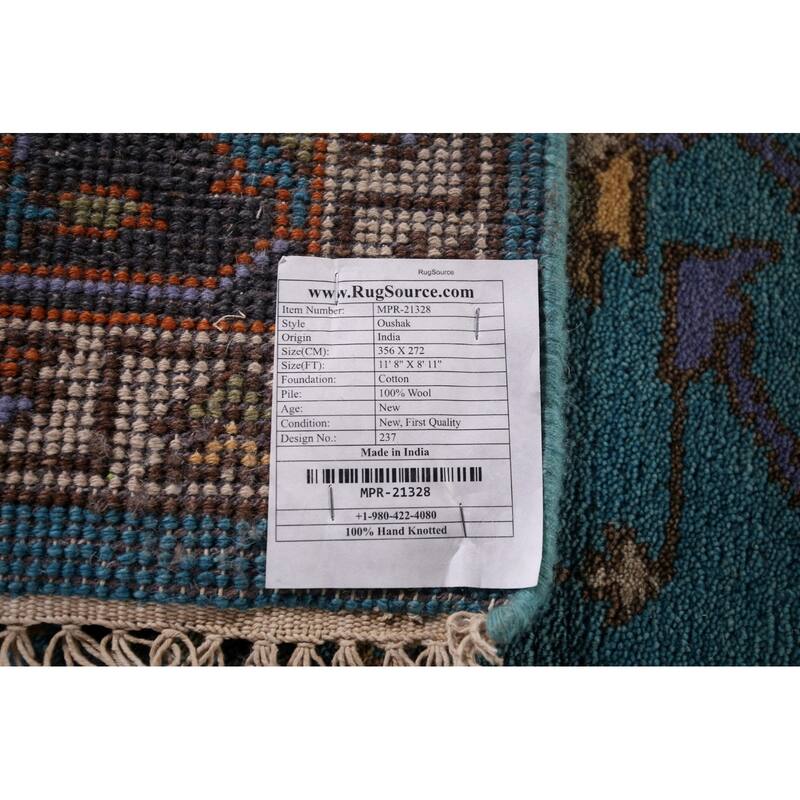 Blue Oushak Oriental Area Rug Handmade Wool Carpet - 8'11" X 11'8"
