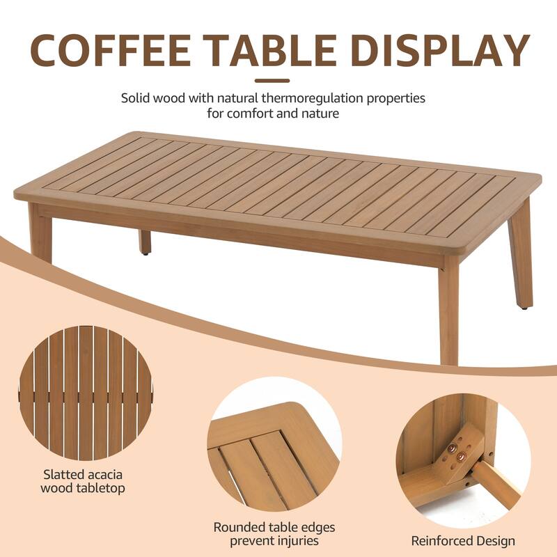 Outdoor 5 Piece Wooden Chair Set With Table And Cushion