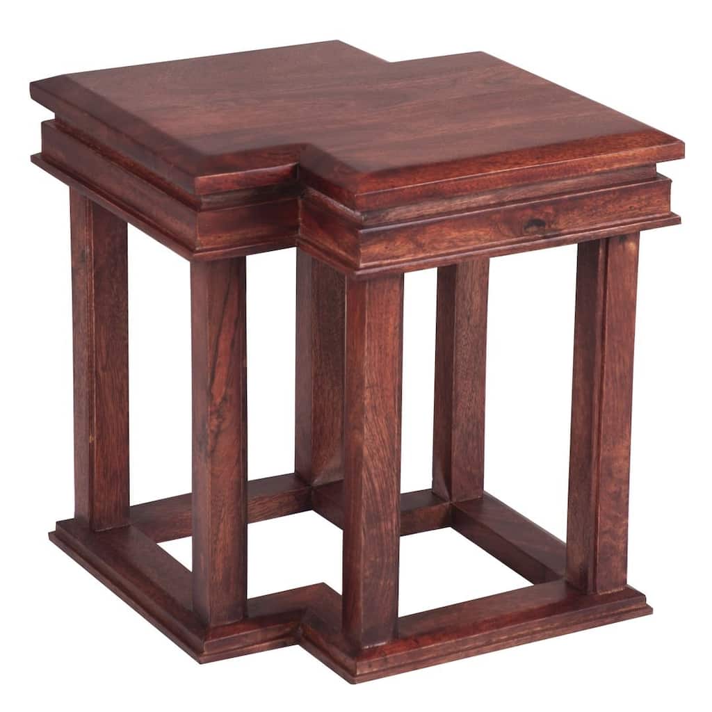 Handmade Double Diamond Accent Table (India) - 17" L x 18" W x 17" H