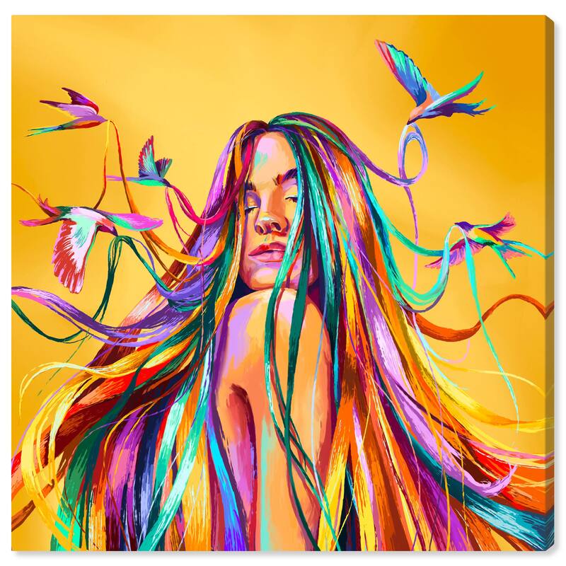Wynwood Studio Canvas Fashion and Glam Saturated Flock Yellow and Hot Pink Modern & Contemporary Wall Art Canvas Print