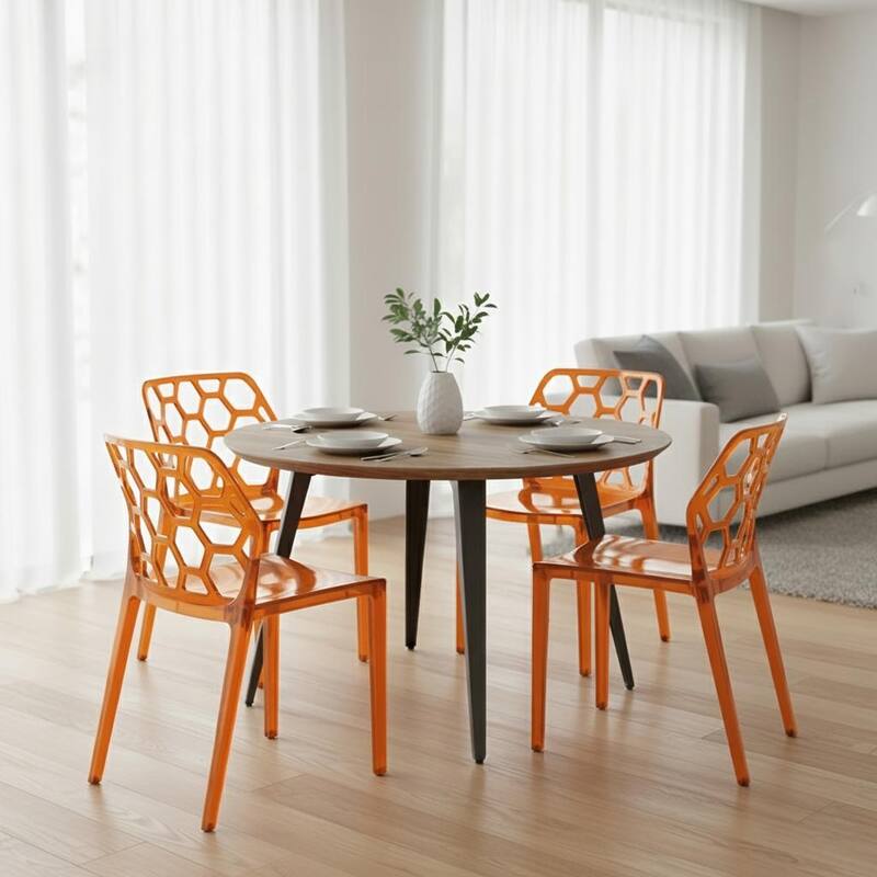 Dynamic Modern Transparent Honeycomb Cut Out Lucite Stackable Dining Chair for Home Dining Rooms Patio Commercial Event Seating