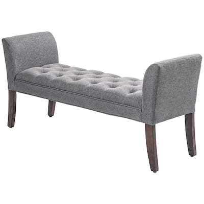 Linen Upholstered Storage Bench with Button Tufted Cushion for Entryway Bedroom or Living Room Use - 55" W x 17.25" D x 25.5" H