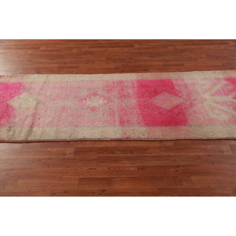 Fuchsia Oushak Turkish Runner Rug Handmade Wool Carpet - 2'10"x 11'7"
