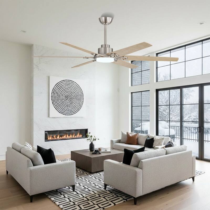 MLiAN 64 in. 6 Playwood Blade Dc Motor Indoor Downrod Gray Standard Ceiling Fan with Remote Integrated LED - 64''