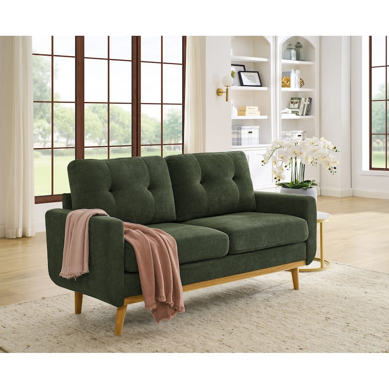 67.7" Modern Upholstered Tufted Sofa with Wood Legs - Antique Green