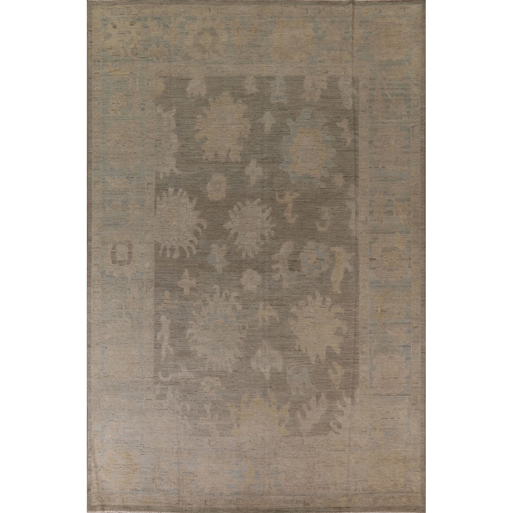Gray Floral Oushak Turkish Area Rug Hand-knotted Oriental Wool Carpet - 9'1"x 11'10"