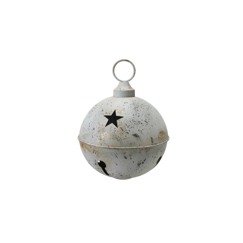 Large Metal Bell Ornament with Star Cut-Outs - 11.75"L x 11.75"W x 15.75"H - White