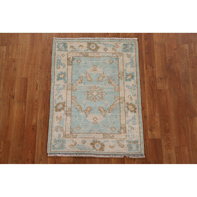 Hand Knotted Oriental 100% Wool Carpet Transitional Geometric Navy Blue & Blues Oushak Area Rug - 2' 9'' X 2' 0''