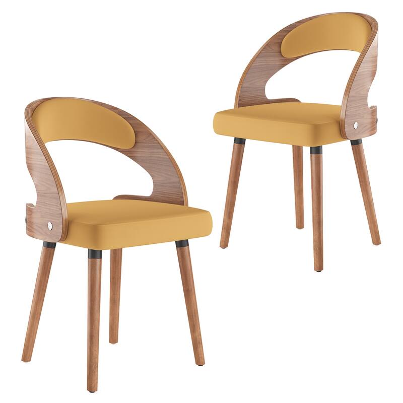 Wood Dining Chairs, Set of 2 Modern Upholstered Dining Chairs with Curved Backrest for Kitchen, Dining Room, Living Room - Ginger