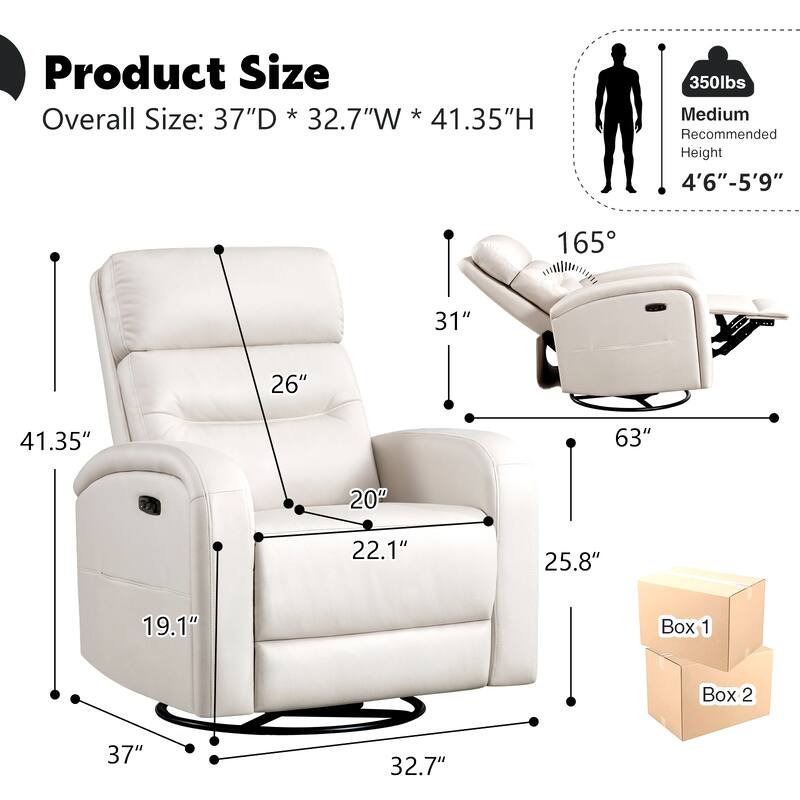 Aemeios Swivel Power Recliner Rocker with USB and Type C Port Set of 2