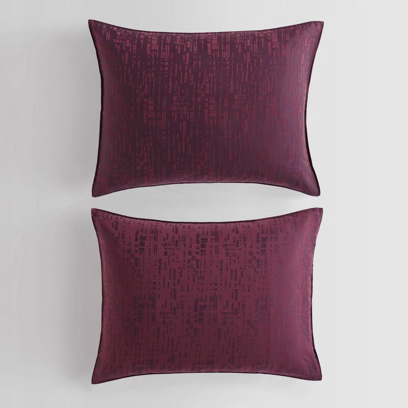 Calvin Klein Linear Circuit Cotton Jacquard Duvet Cover Set Soft Textured Modern (Red, 3 Piece)