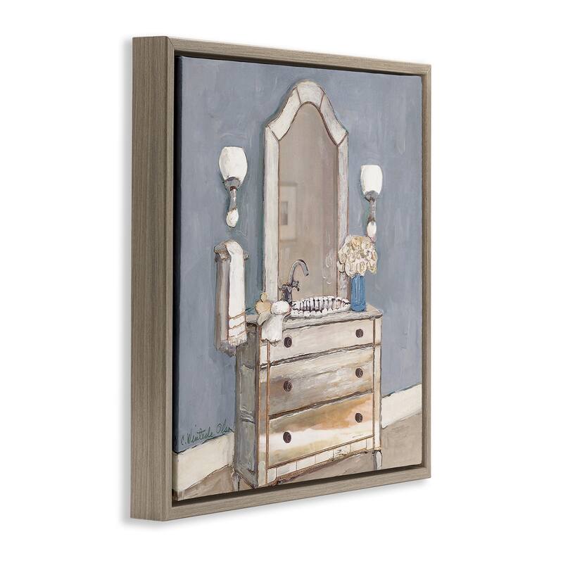 Stupell Bathroom Sink & Mirror Framed Floater Canvas Wall Art Design By Charlene Olson