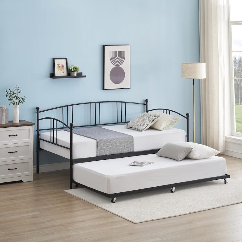 Daybed with Trundle Bed - Black - Twin