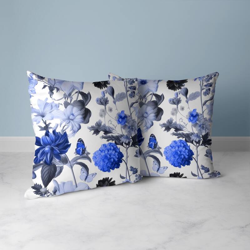 Mixed Flower Delight Faux Suede Reversible Throw Pillow White and Blue