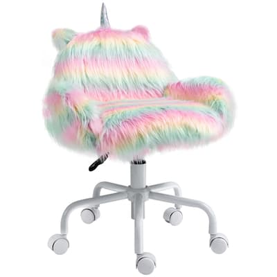 Colorful Unicorn Office Chair for Kids and Teens Adjustable Seat Plush Cushioned Comfort - 21.25" W x 19.75" D x 25.25-28.25" H