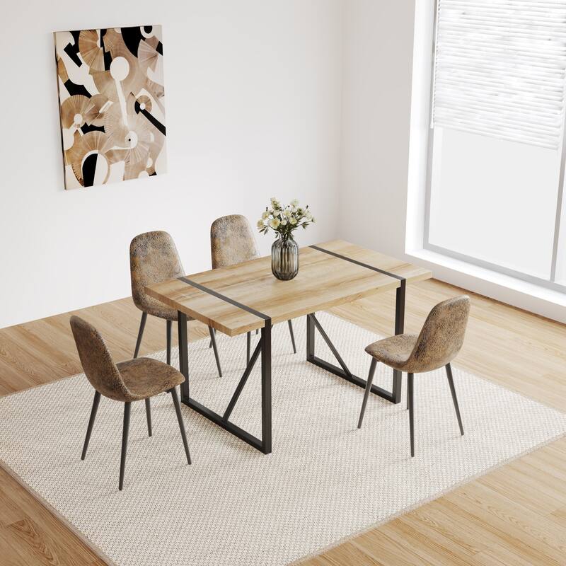 Modern Set of 4 Dining Chairs with Arched Backrest and Cushioned Seat and Black Metal Legs for Dining Room and Living Room