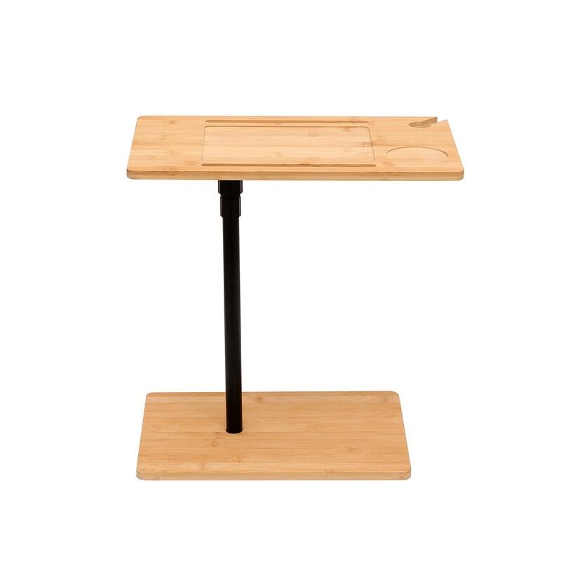 Adjustable Bamboo Sofa Tray Table with Rotating Stand & Storage